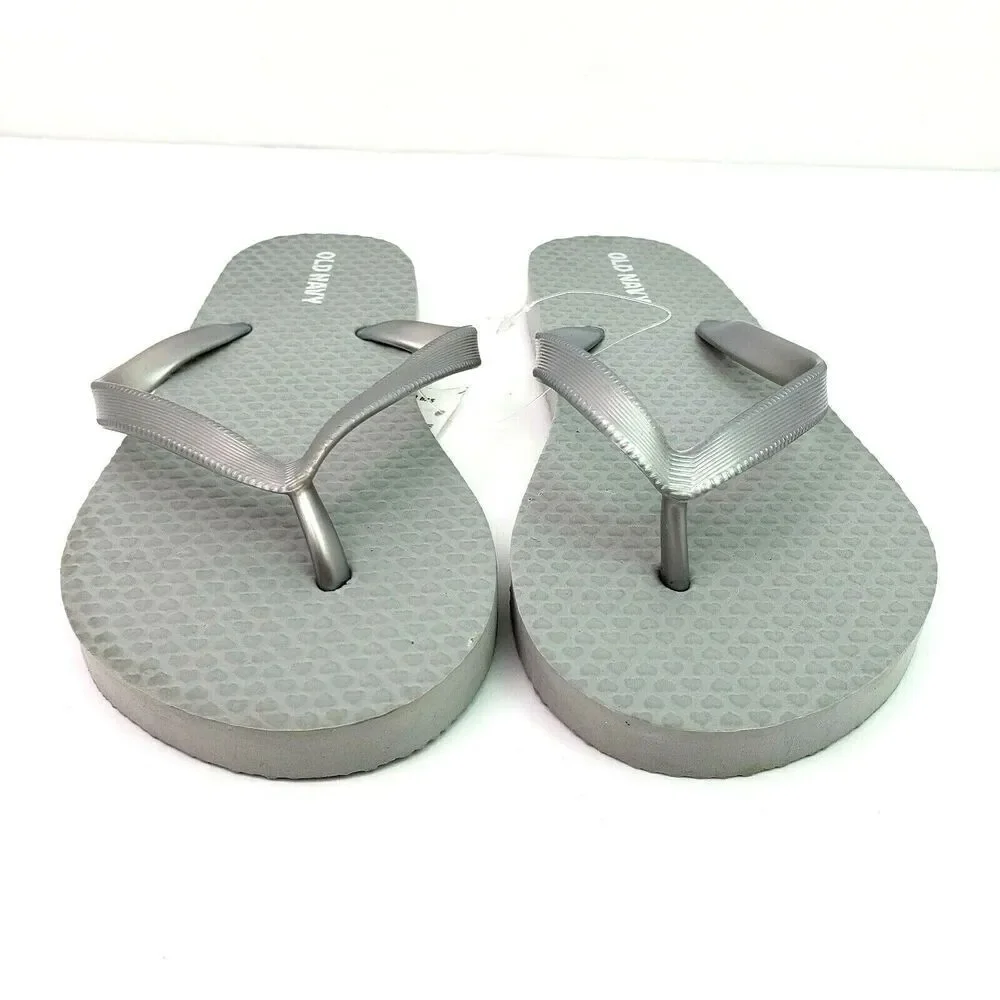 Old Navy Youth Girls Size 5Y-6Y Silver Slip On Casual Flip Flop Sandals